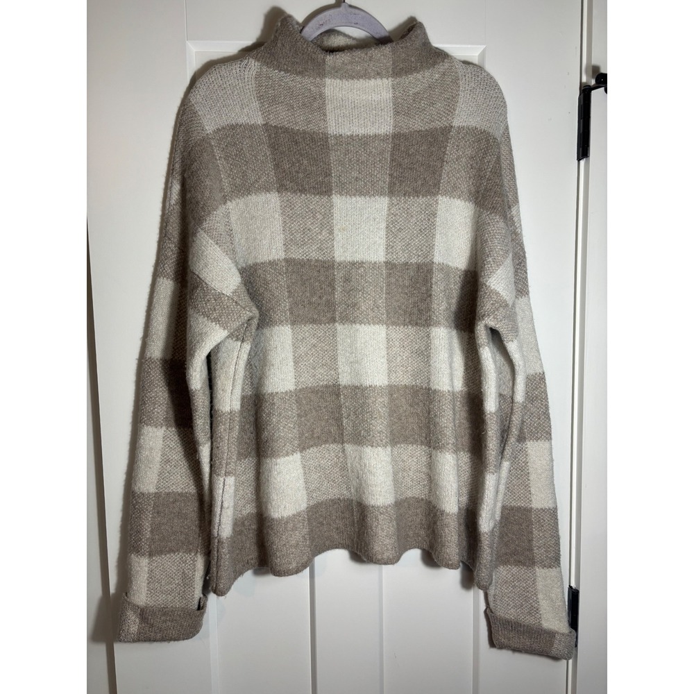 Tahari Gingham Checker Sweater‎ in a Beige/Tan & White Size XL Wool Blend